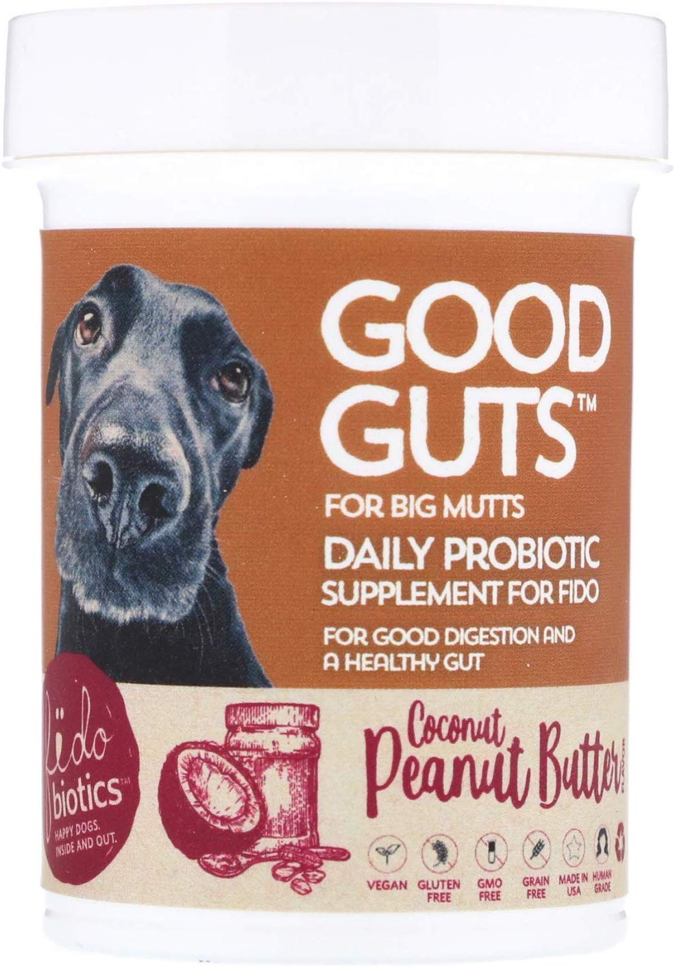 Fidobiotics Good Guts Daily Probiotic for Big Mutts Coconut Peanut Butter 12 Billion CFUs 1 4 oz 40 g