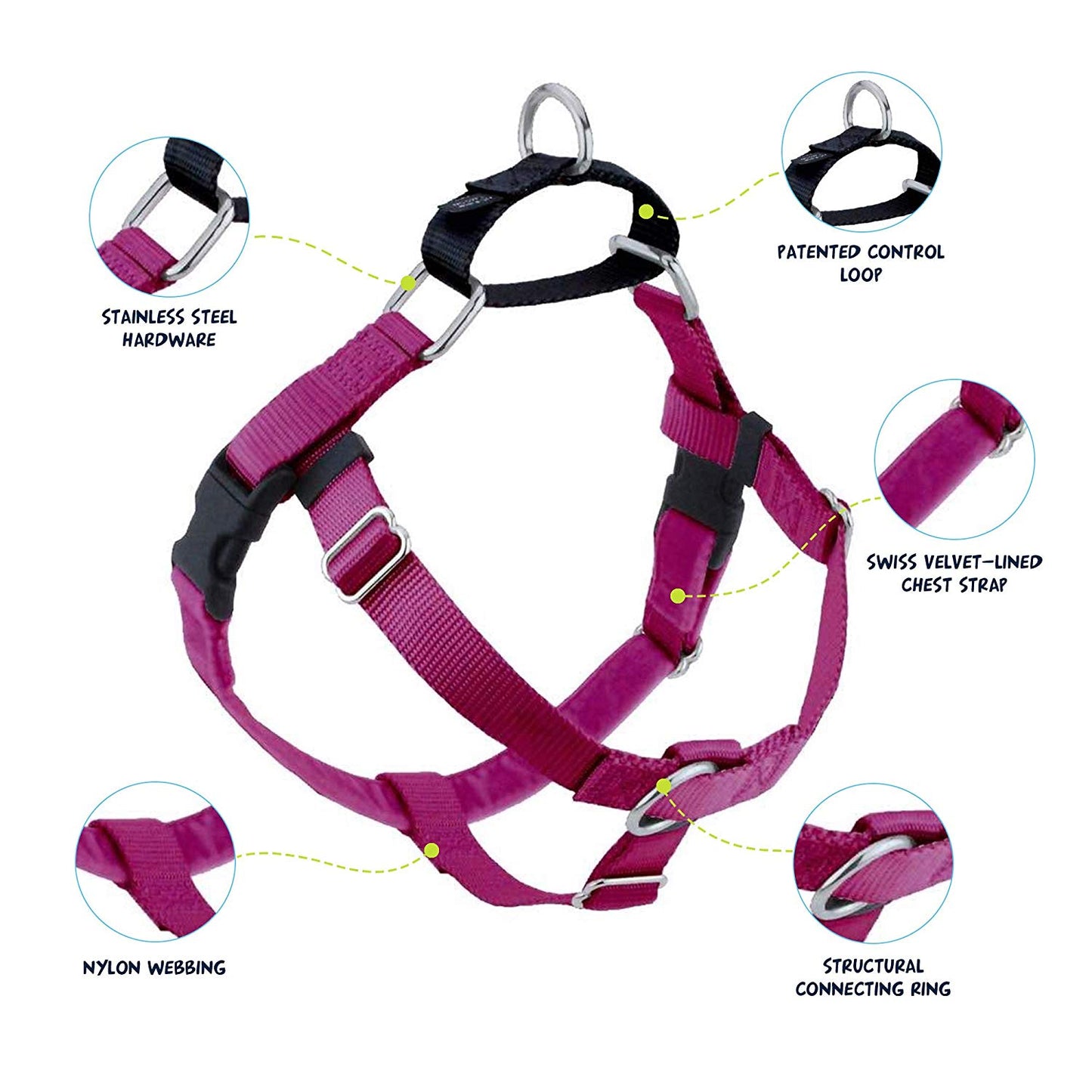 2 Hounds Design Freedom No-Pull Dog Harness - Adjustable Pet Harness dogs - Made in USA (1" X-Large, Raspberry)