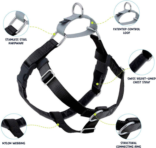 2 Hounds Design Freedom No Pull Dog Harness, Adjustable Gentle Comfortable Control for Easy Dog Walking, Harness Only, Black, Small