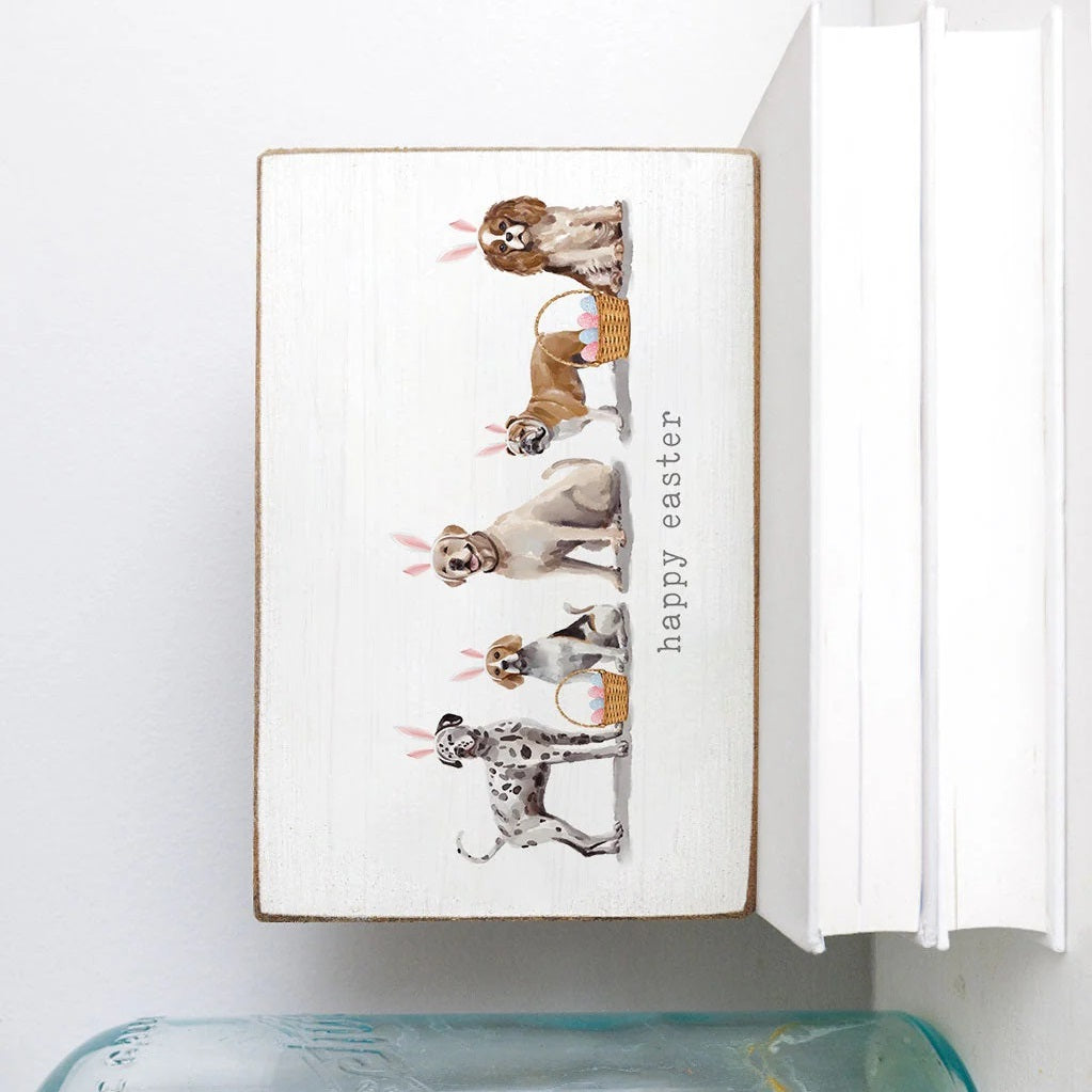 Rustic Marlin Bunny Ear Dogs Happy Easter Decorative Wooden Block