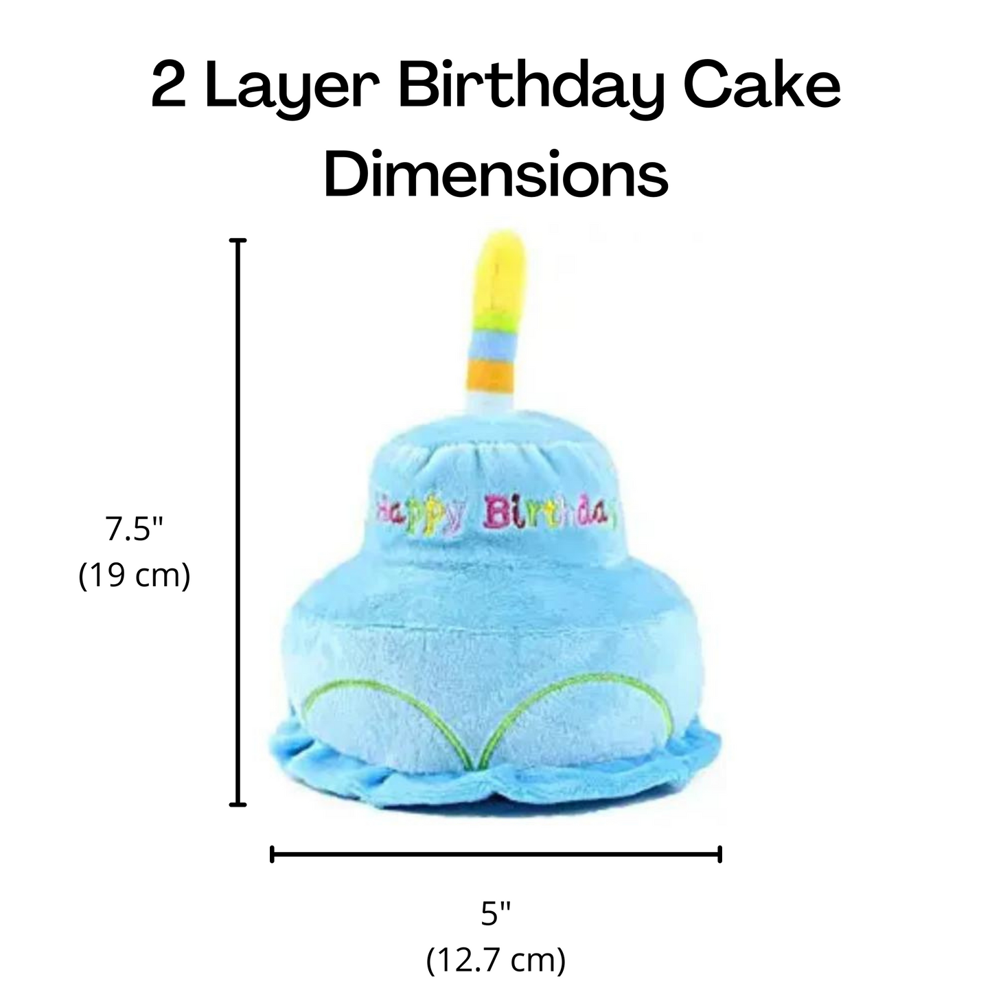 Midlee Birthday Cake Dog Toy- Blue 2 Layer Plush Squeaker Pet Boy Gift
