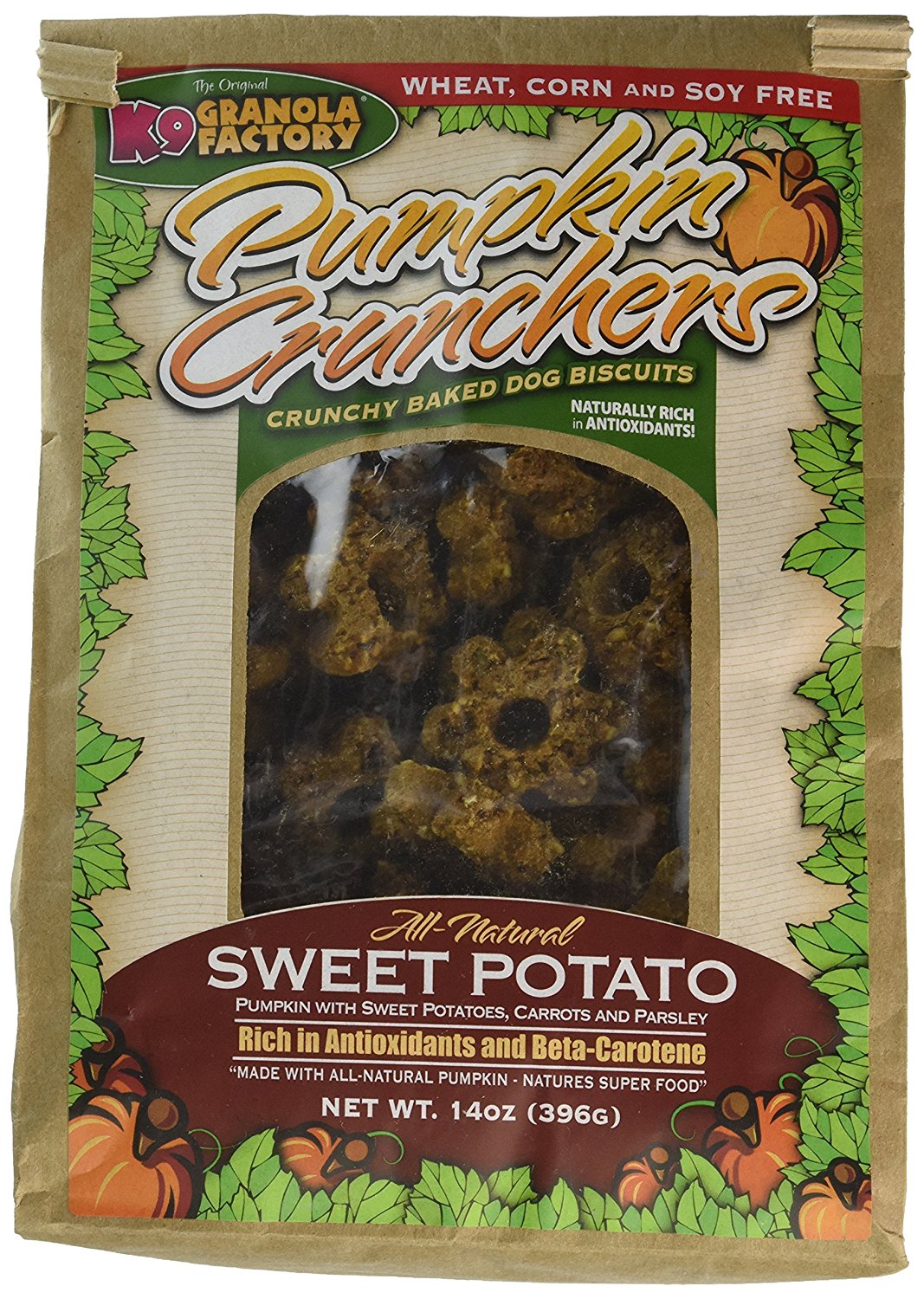 K9 Granola Factory Pumpkin/Sweet Potato with Carrot and Parsley Crunchers, 14 Ounces Per Pack