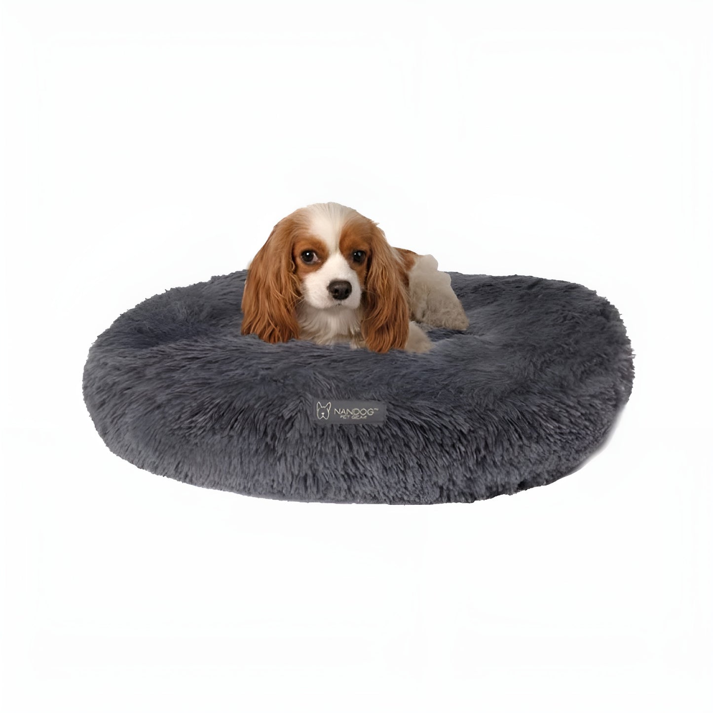 NANDOG Round Shaggy Round Pet Bed - Dark Gray (26" Diameter)
