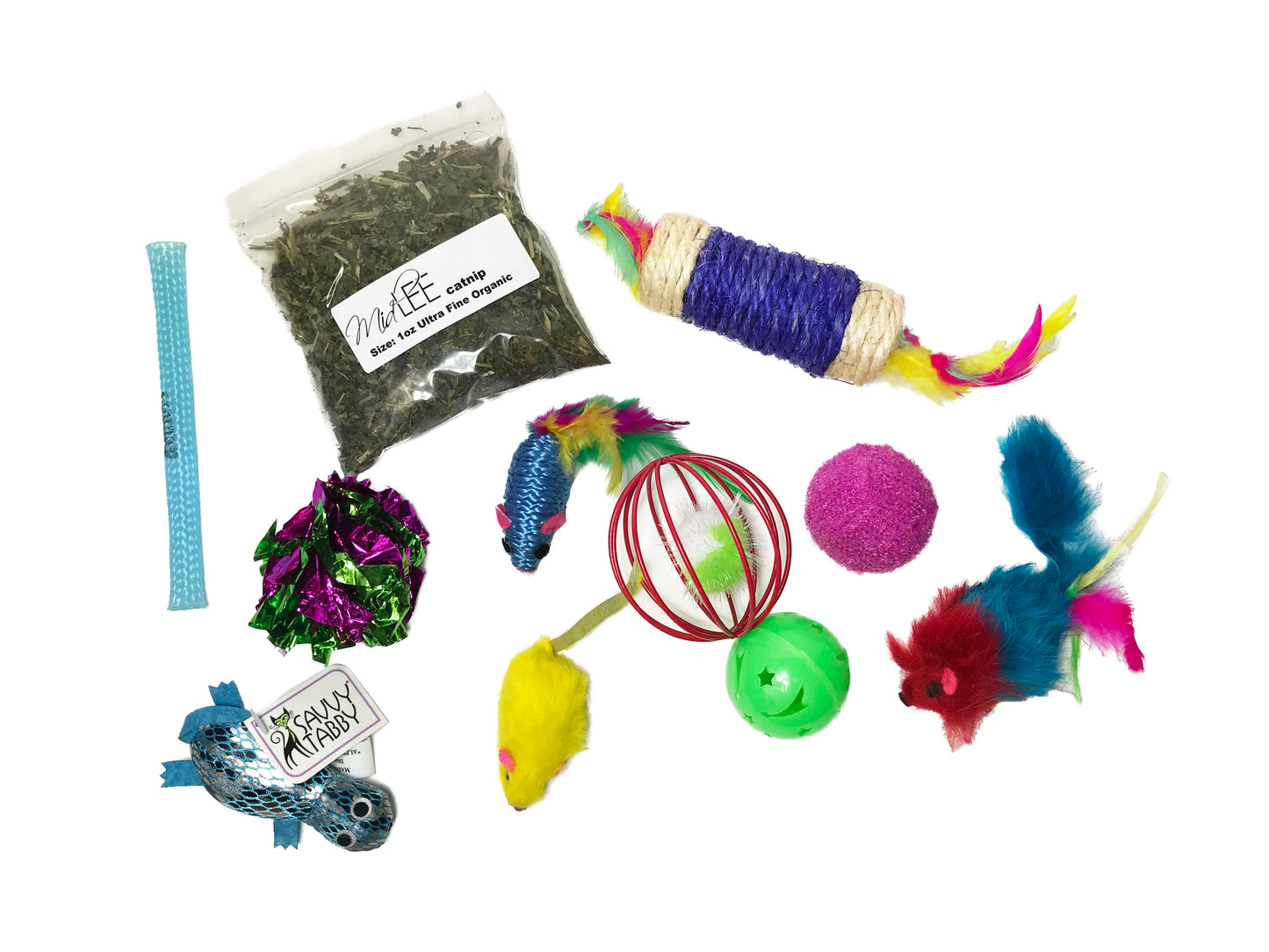 Midlee Variety Pack Cat Toys with Free Bag of Catnip, Pack of 10 Toys