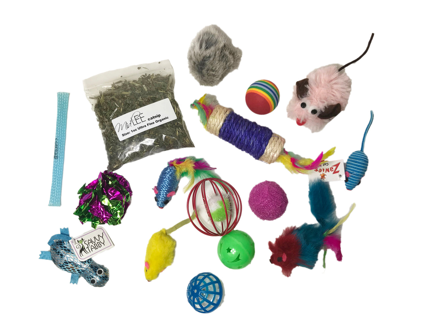 Midlee Variety Pack Cat Toys with Free Bag of Catnip, Pack of 15 Toys