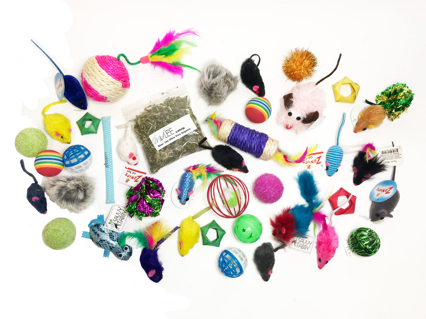 Midlee Variety Pack Cat Toys with Free Bag of Catnip, Pack of 30 Toys