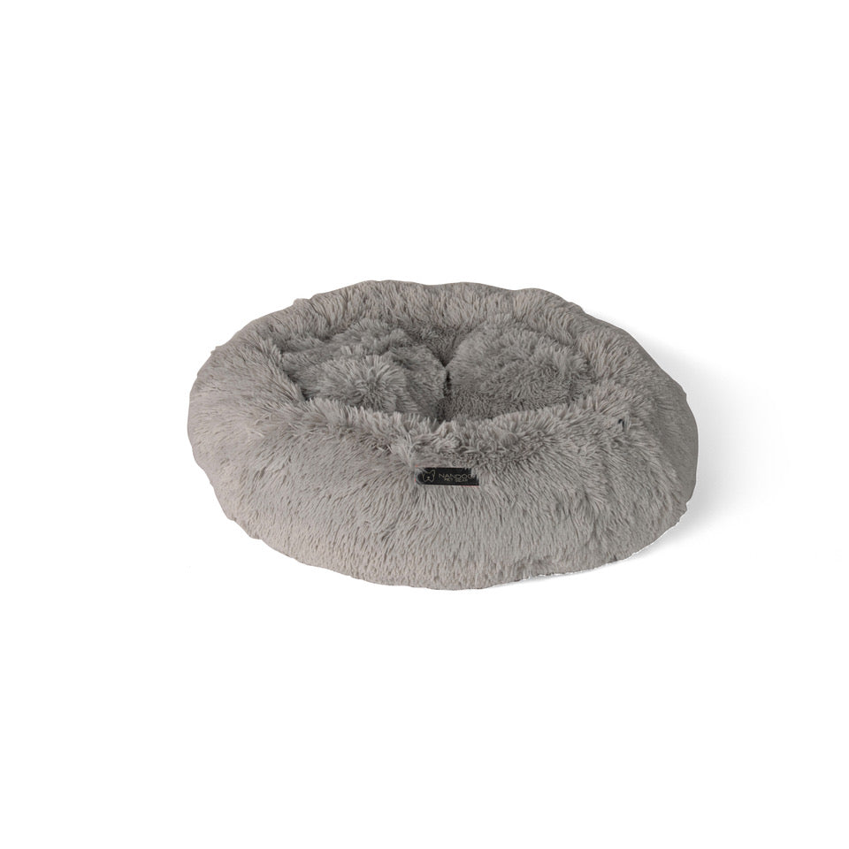 NANDOG Round Shaggy Round Pet Bed - Light Gray (26" Diameter)