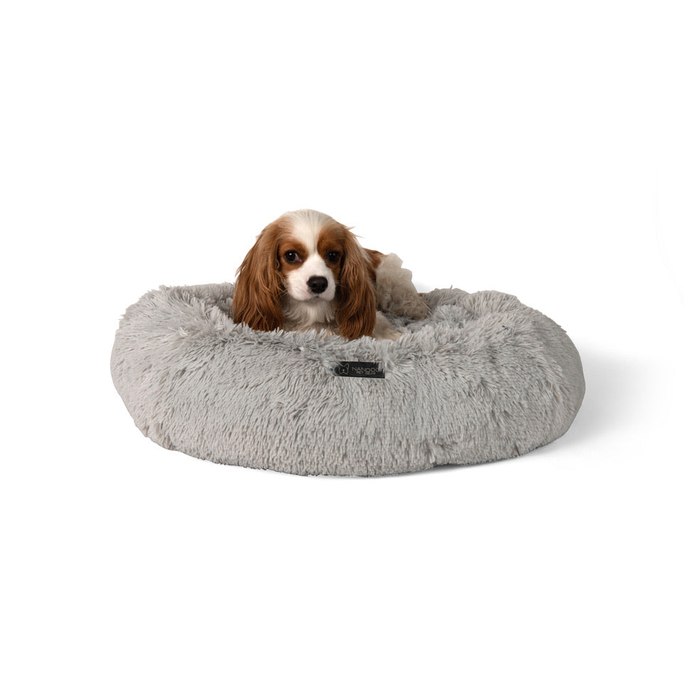 NANDOG Round Shaggy Round Pet Bed - Light Gray (26" Diameter)