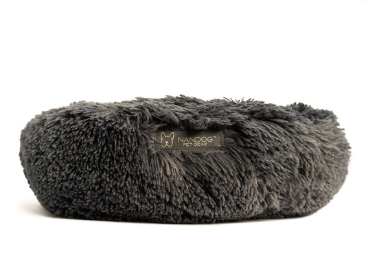 NANDOG Round Shaggy Round Pet Bed - Dark Gray (26" Diameter)