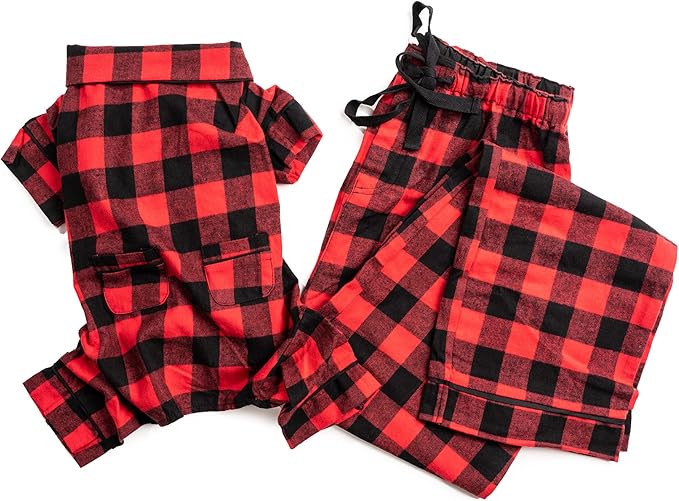 Fab Dog Flannel Dog Pajamas, 14" Length, Buffalo Check