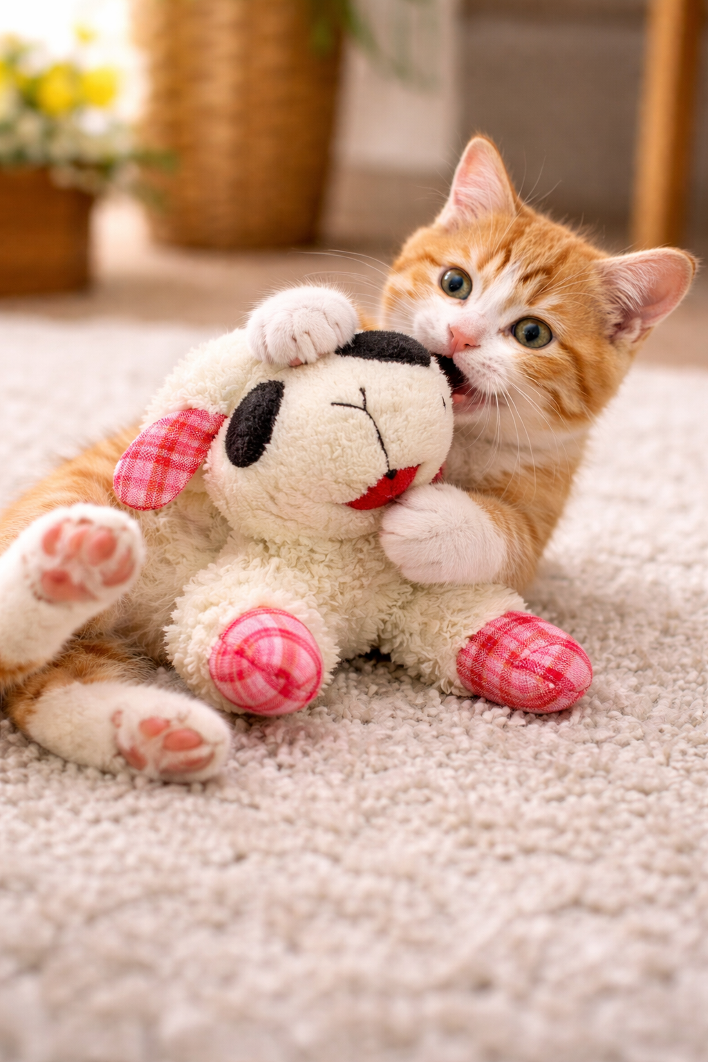 Multipet Valentine's Plaid Lamb Chop Plush Dog Toy 10.5”