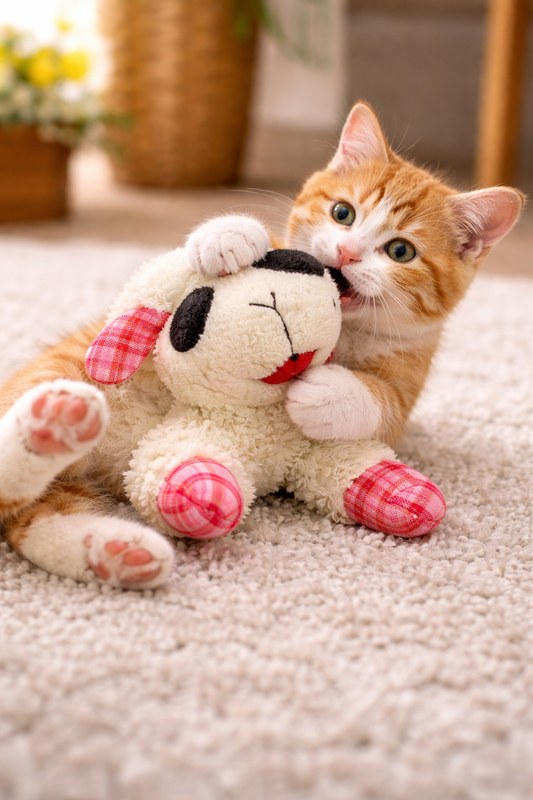Multipet Valentine's Plaid Lamb Chop Plush Dog Toy 10.5”