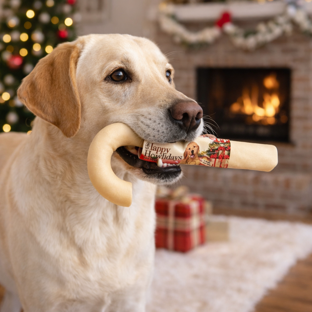 Pet Factory Happy Holidays Beefhide Candy Cane Dog Rawhide Chew 2pk 7"