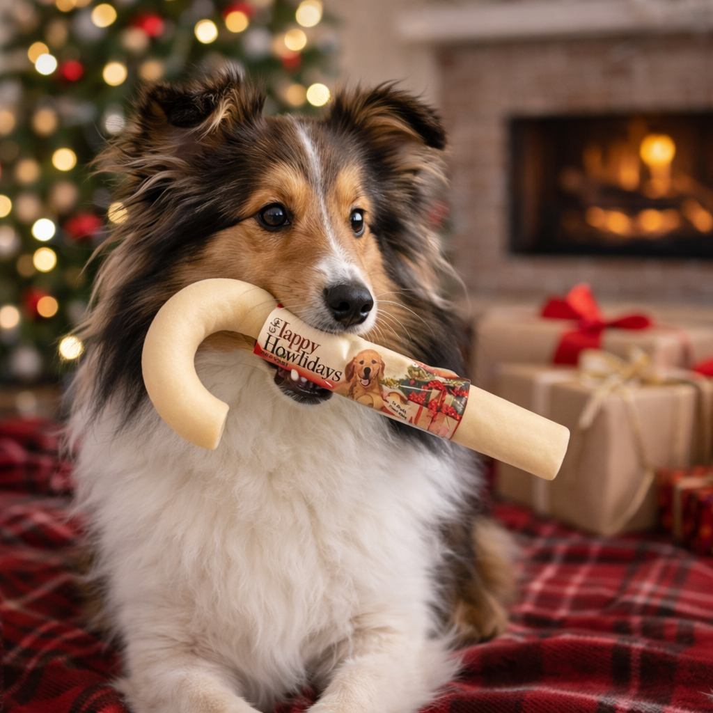 Pet Factory Happy Holidays Beefhide Candy Cane Dog Rawhide Chew 2pk 7"