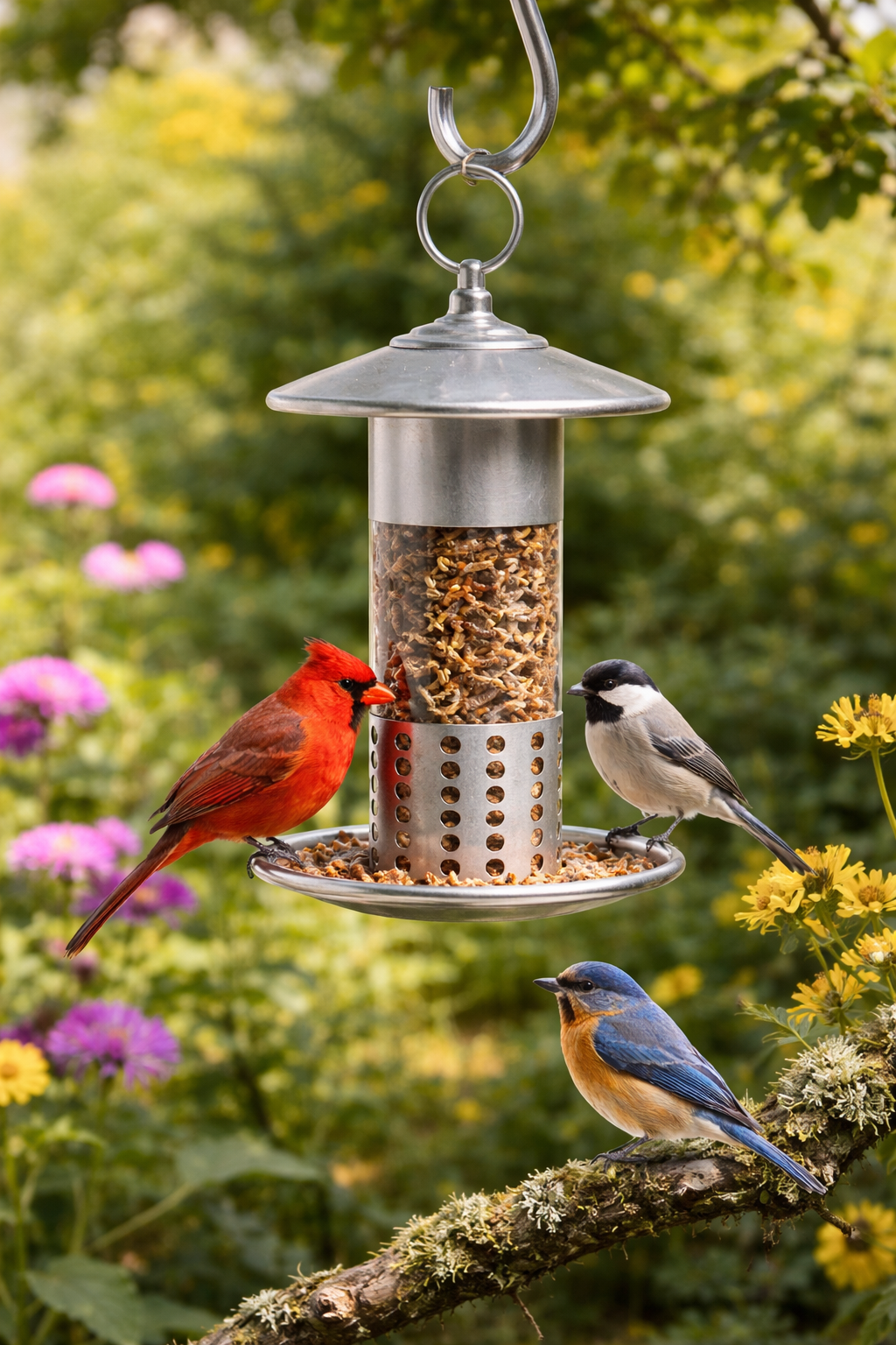 Pacific Bird and Supply Galvanized Silver Mealworm Bird Feeder - 11.25"