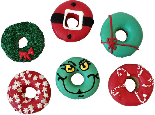 Christmas Donuts Dog Treats- Set of 6- Wreath, Santa, Present & More!