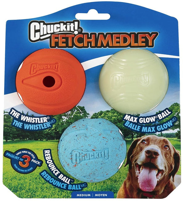 Chuckit Fetch Medley Balls Medium Ball - 2.25" Diameter (3 Pack)