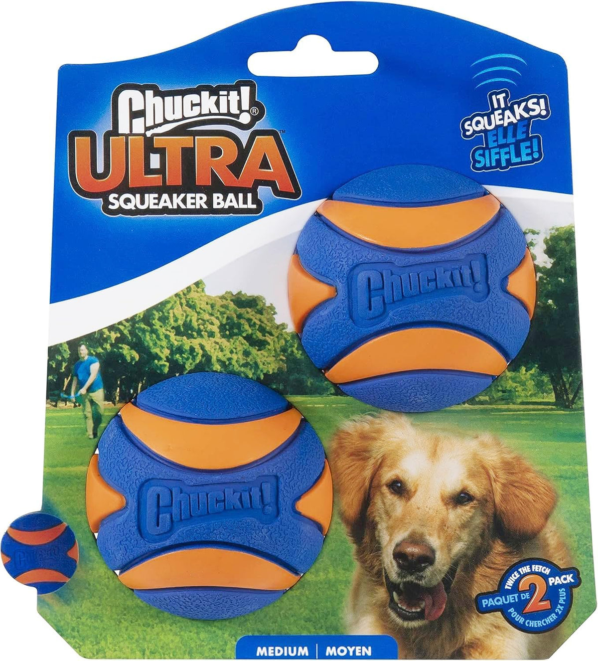 Chuckit! Ultra Squeaker Ball Dog Toy 2.25" (Medium) - Pack of 2-  2 Pack