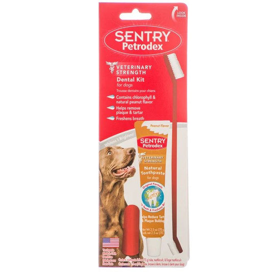 Petrodex Dental Kit for Dogs - Peanut Butter Flavor (2.5 oz Toothpaste - 8.25" Brush)