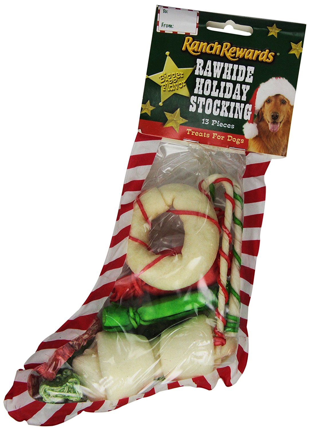 Pet Edge Ranch Rewards Rawhide Gift In Holiday Stocking For Dogs, Small Size – Dog Treats In Holiday Shapes And Colors