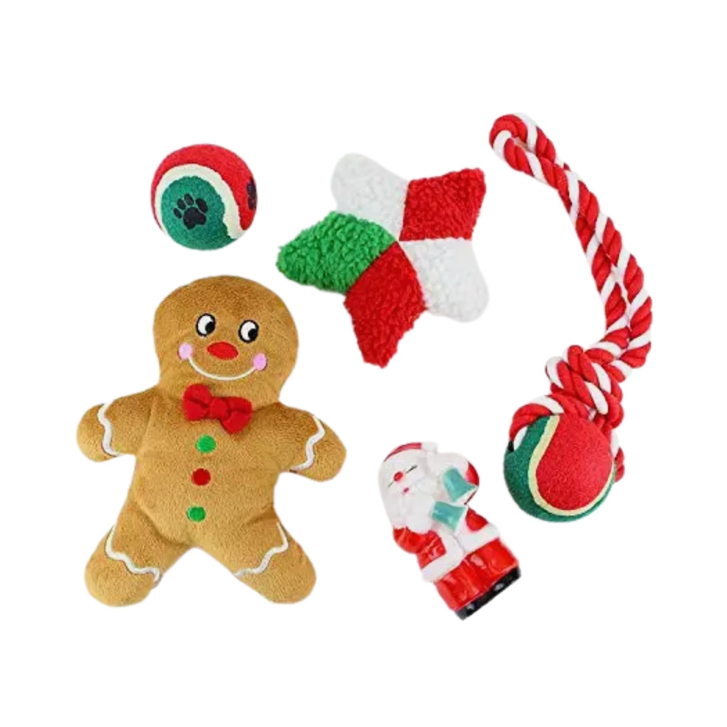 Midlee Toy Filled Christmas Dog Stocking Gift Set (14")- Squeaky Plush Ball Rope Holiday Pet Present