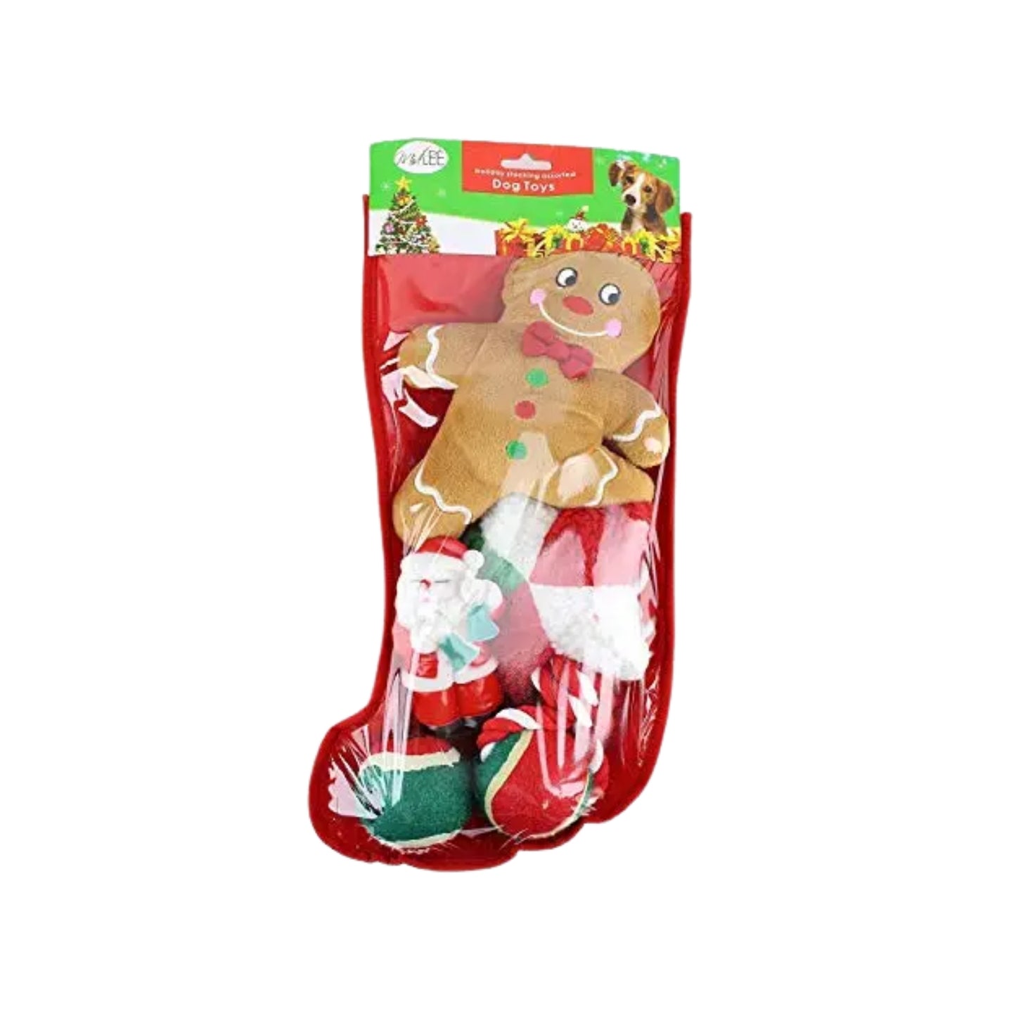 Midlee Toy Filled Christmas Dog Stocking Gift Set (14")- Squeaky Plush Ball Rope Holiday Pet Present