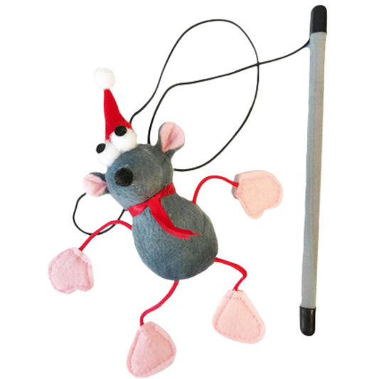 Midlee 2-Pack Santa Mouse & Penguin Wand Christmas Cat Toy - 8" x 30"