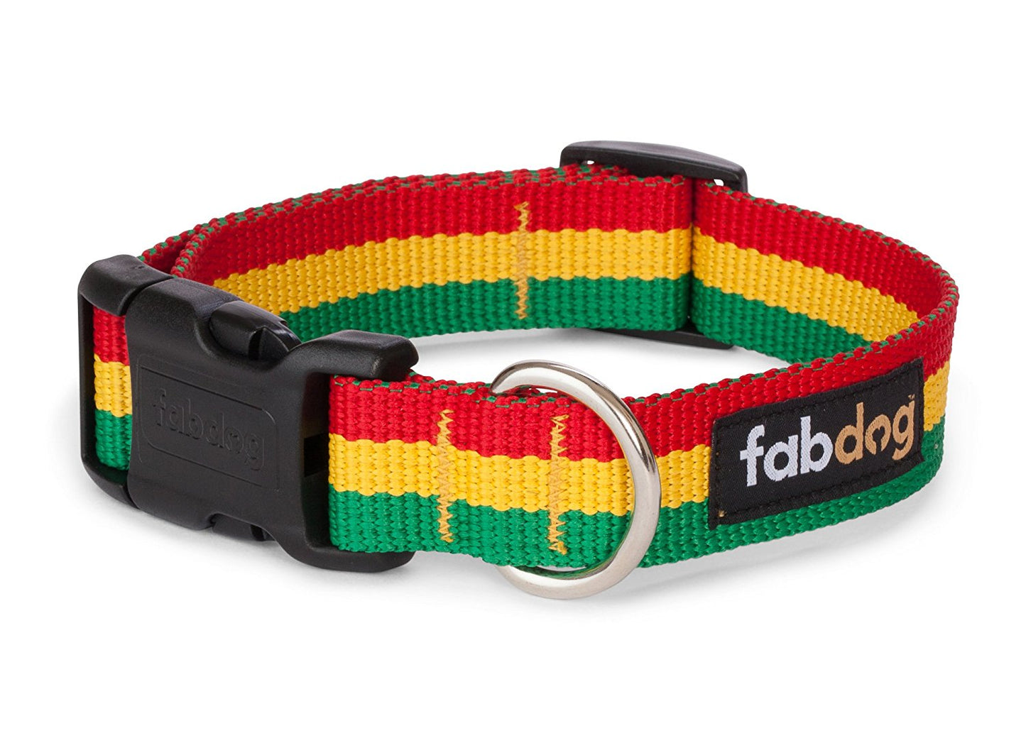 Fab Dog Rasta Dog Collar, Red, Yellow, & Green, Medium (14-18")