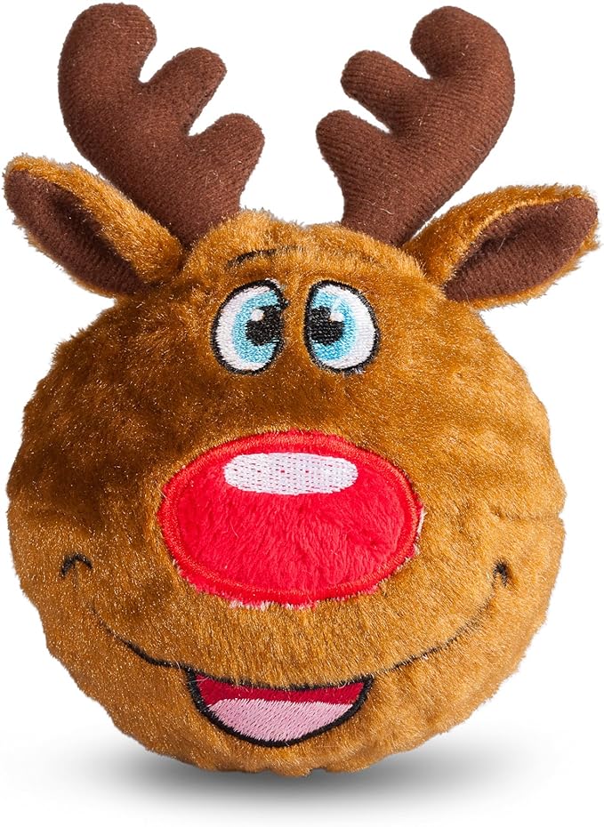 fabdog Faballs Reindeer Plush Squeak Dog Ball Toys - Large