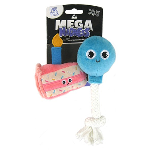 Mega Madness COSMIC PET Birthday Cake & Balloon Small Dog Toys, 2 Pk.