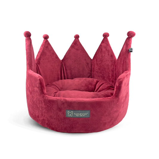 Nandog Pet Gear Crown Bed Micro Plush Dog Bed - Burgundy