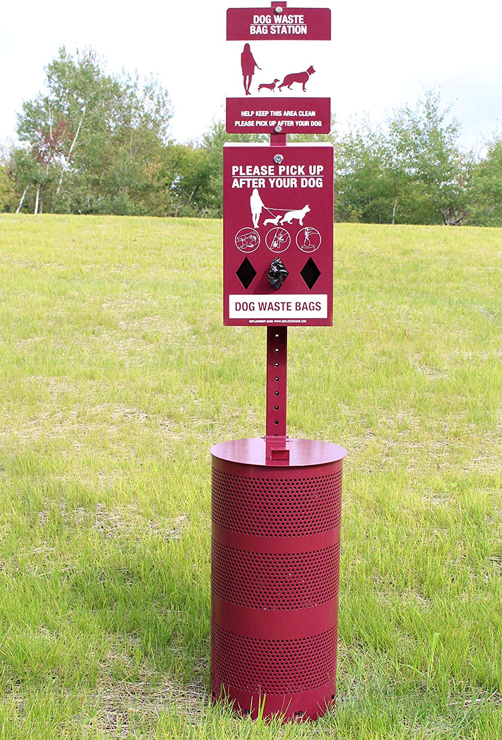 Midlee Dog Waste Station Set- Dispenser, Sign, Pole, Garbage (66" x 24" x 12")