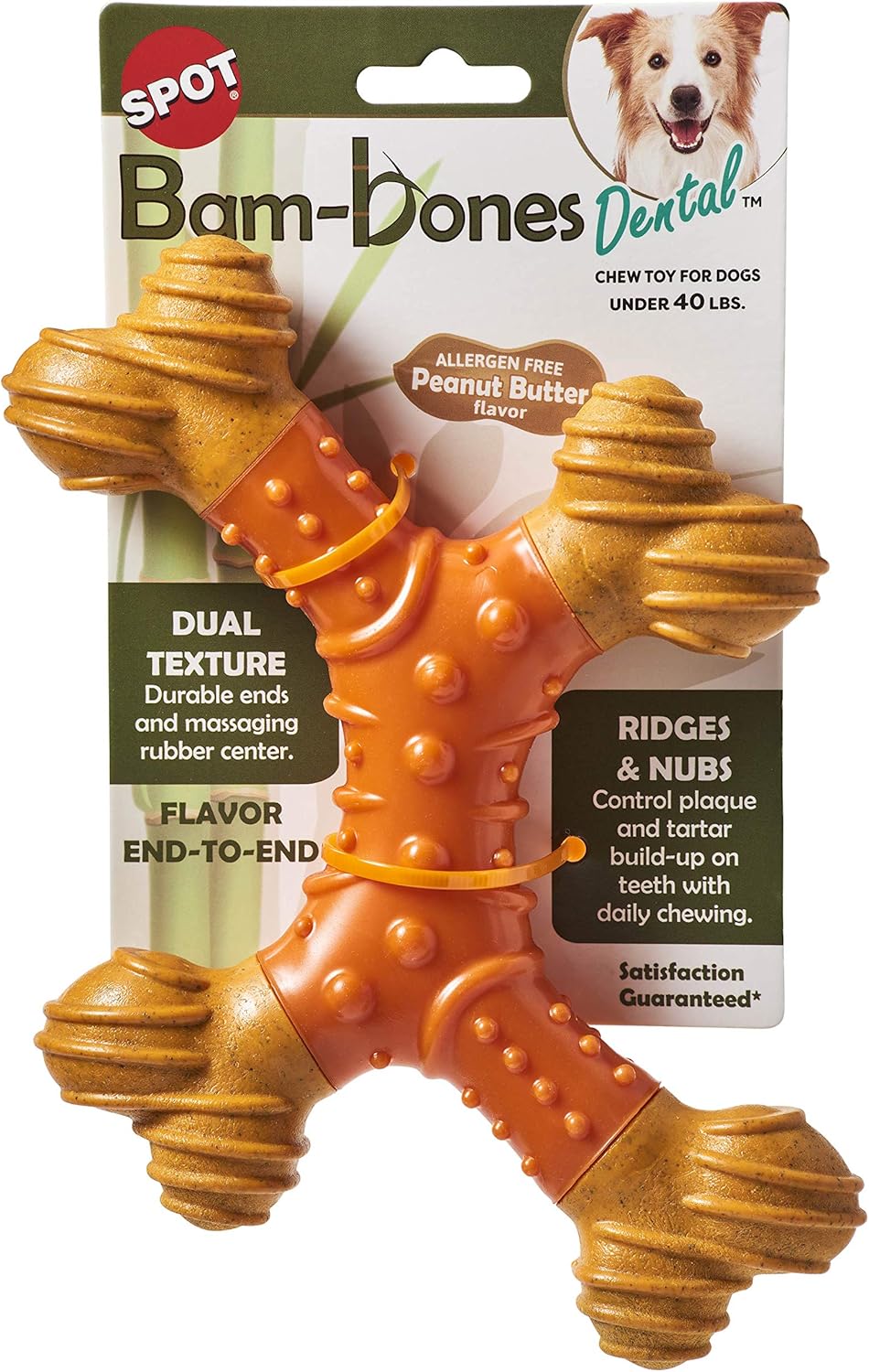 ETHICAL/SPOT Bam-Bone Dental X-Bone 8" Peanut Butter Flavor Dog Toy - 8"