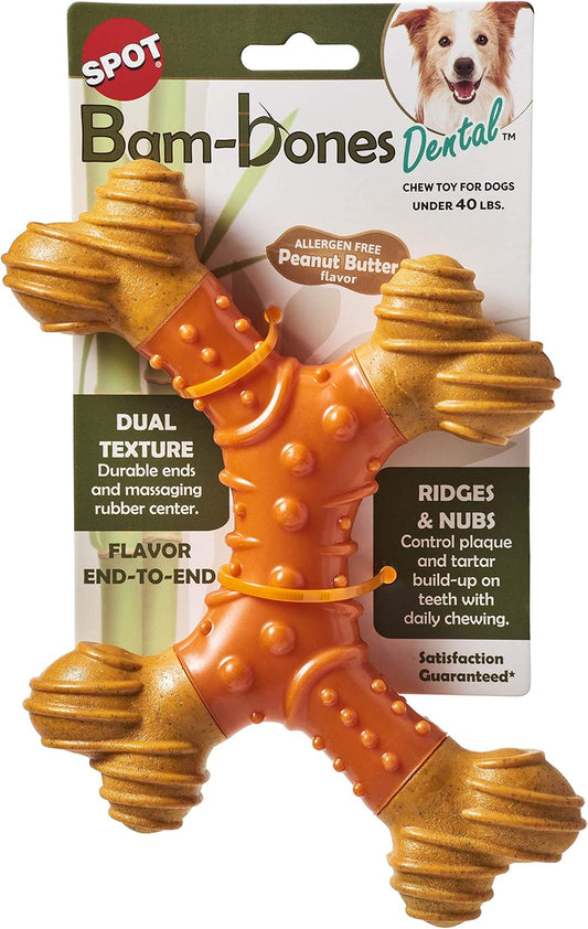 ETHICAL/SPOT Bam-Bone Dental X-Bone 8" Peanut Butter Flavor Dog Toy - 8"