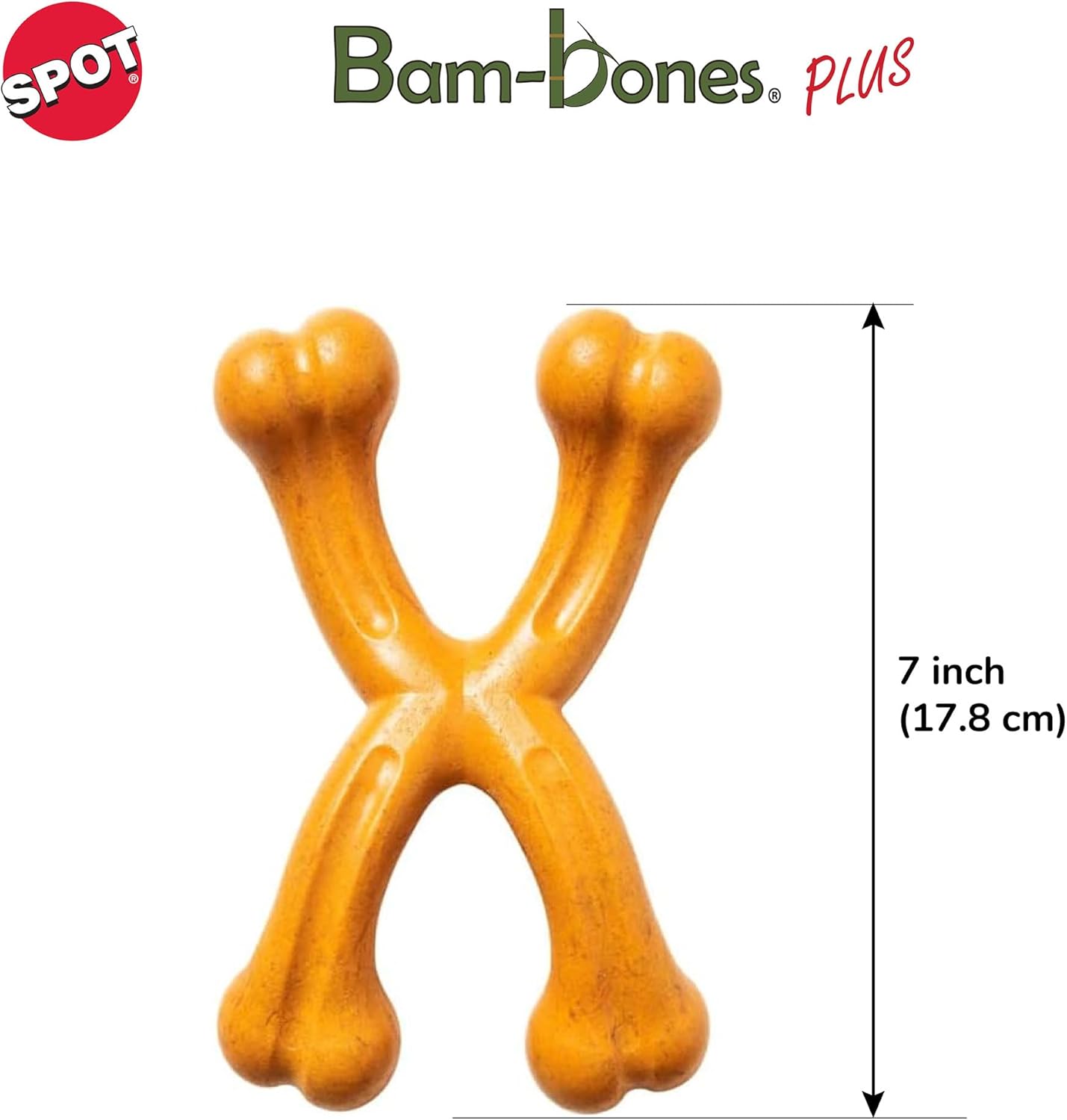 ETHICAL/SPOT Bam-Bone+ Double Wishbone Peanut Butter Flavor Dog Toy - 7"