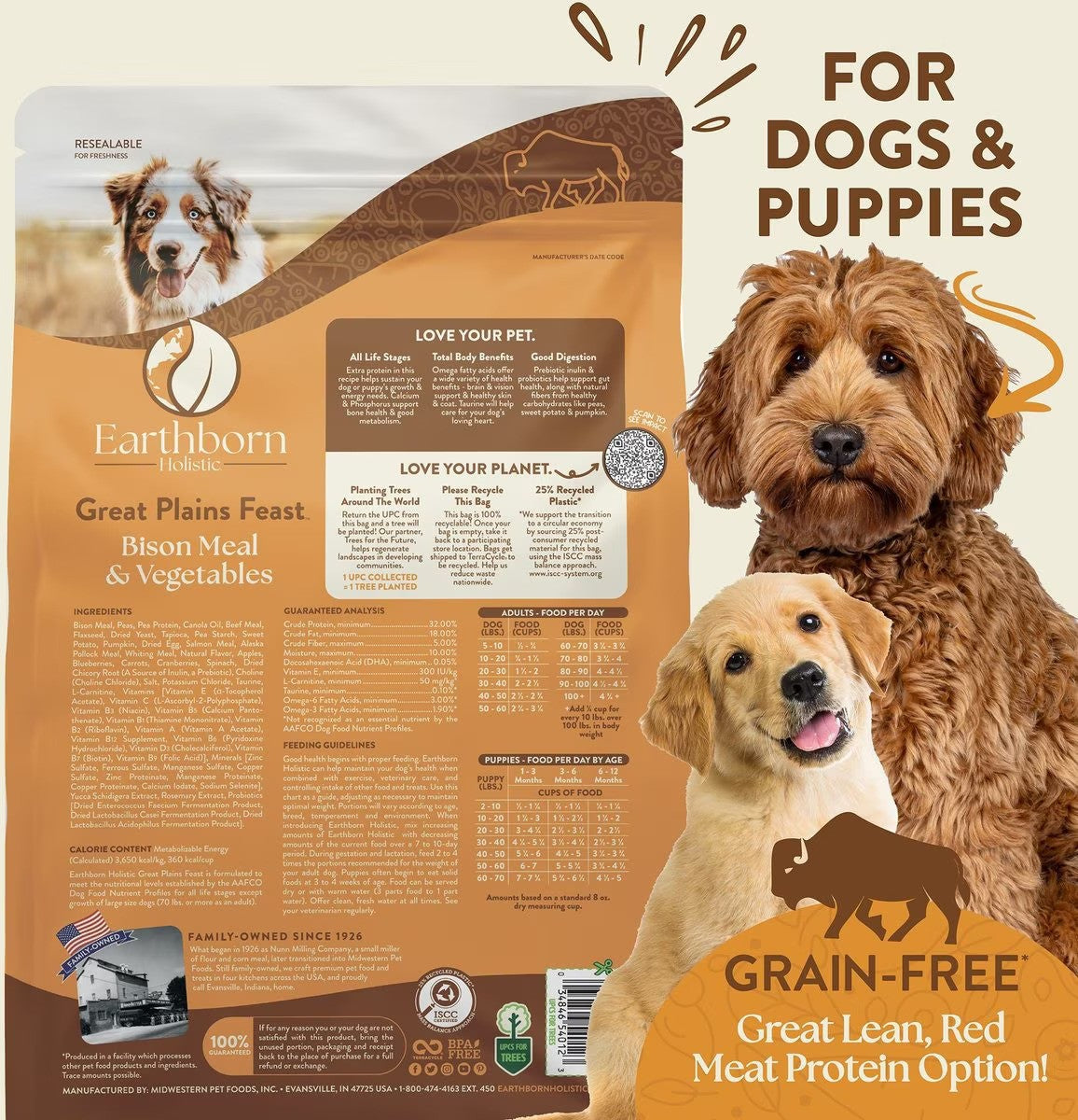 Earthborn Holistic Great Plains Feast Bison Meal & Vegetables Grain-Free Dry Dog Food - 4 Lbs