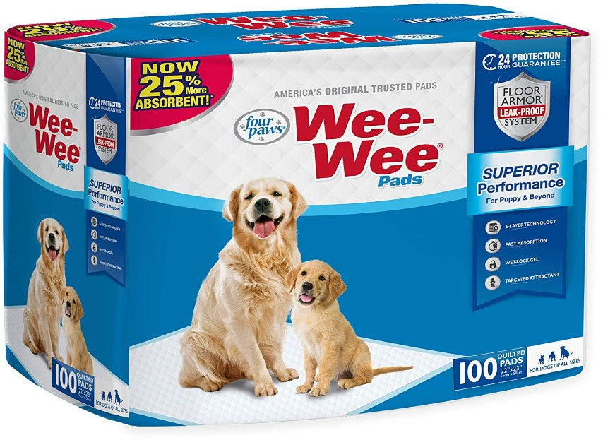 Four Paws Wee Wee Pads Original-100 Pack (22" Long x 23" Wide)