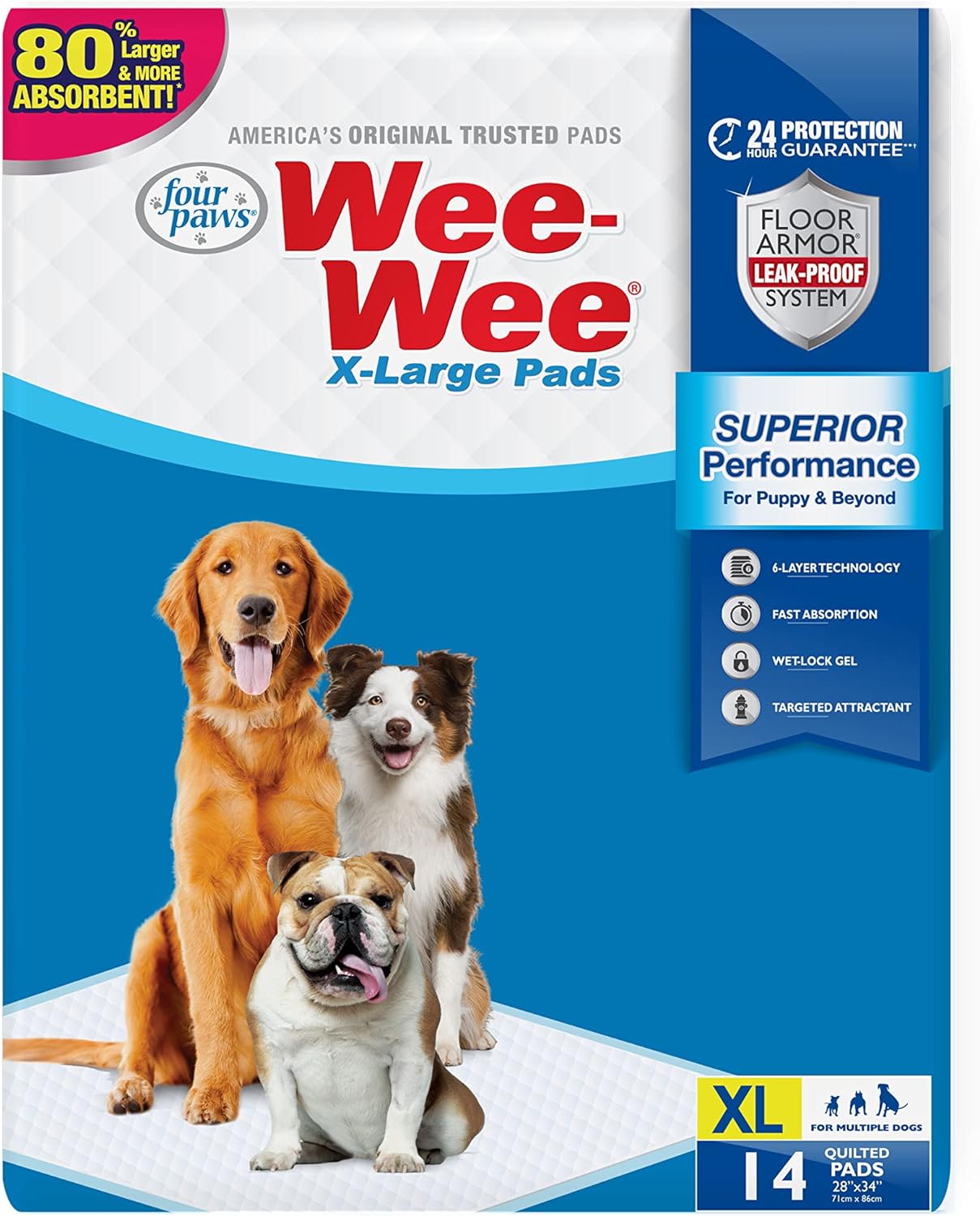 Four Paws X-Large Wee Wee Pads 28" x 34" 14pc