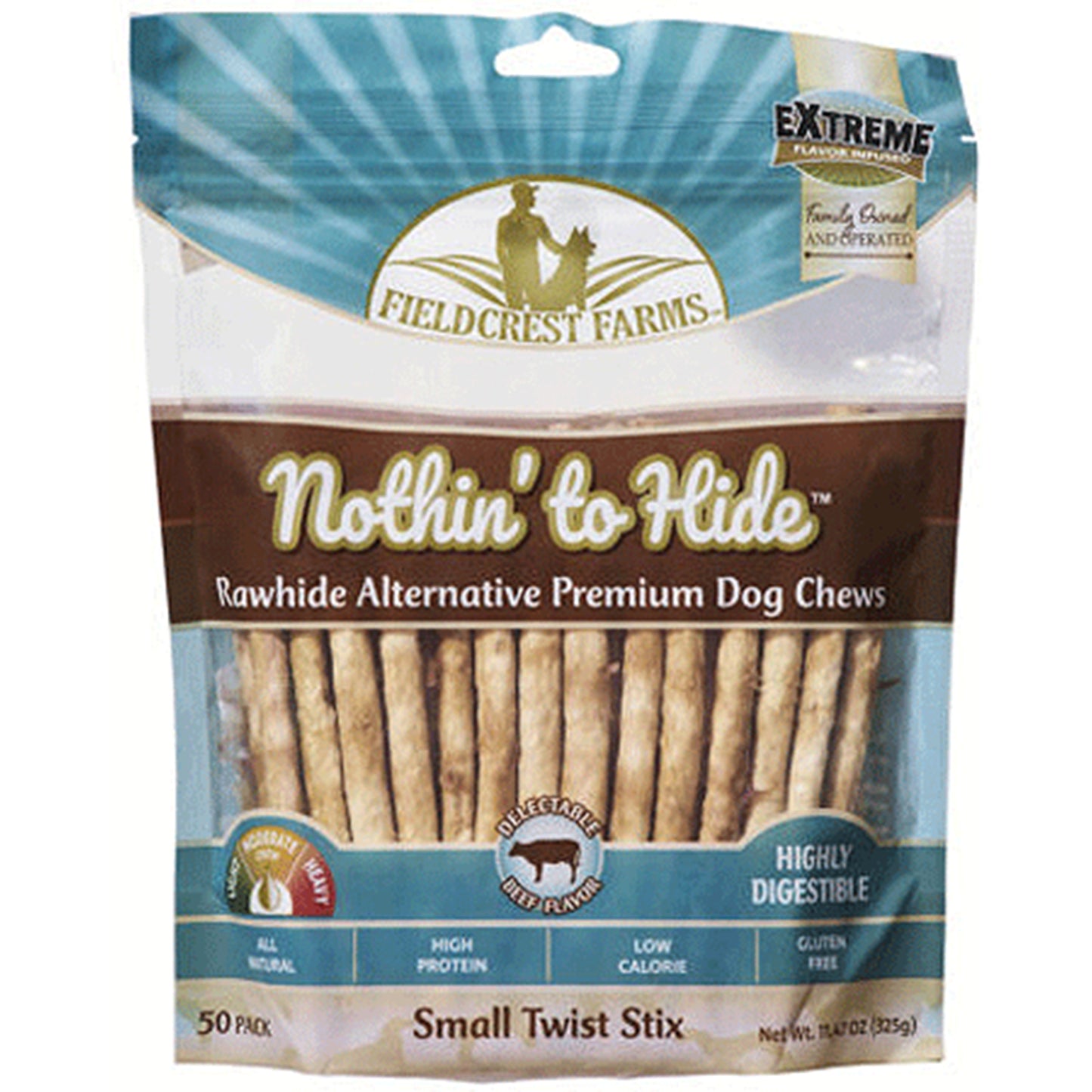 Fieldcrest Farms Nothin' to Hide Small Twist Stix 50 Pack - Beef Flavor (11.47 oz)