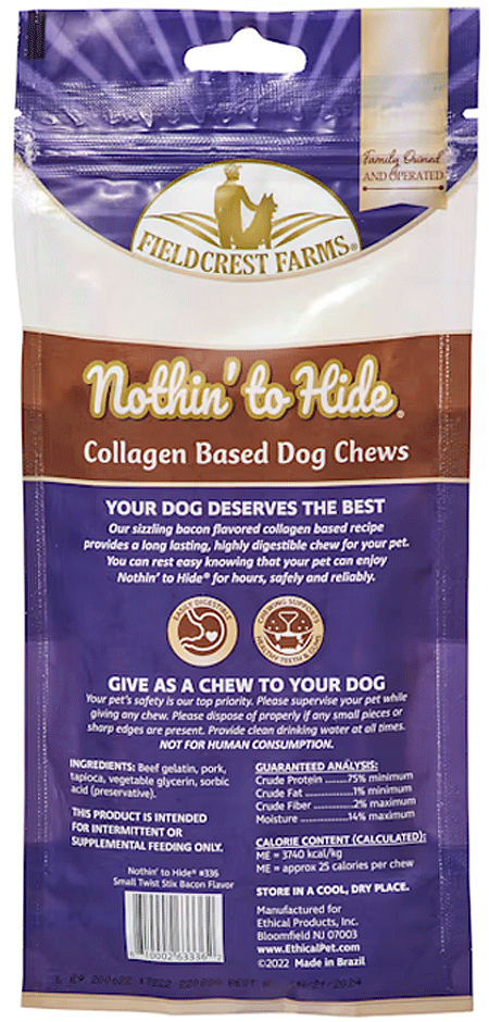 Fieldcrest Farms Nothin’ To Hide 6" Bacon Flavor Twist Stix Dog Treats (Pack of 10)