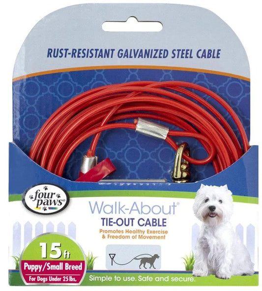 Four Paws Walk-About Puppy Tie-Out Cable for Dogs up to 25 lbs - 15' Long