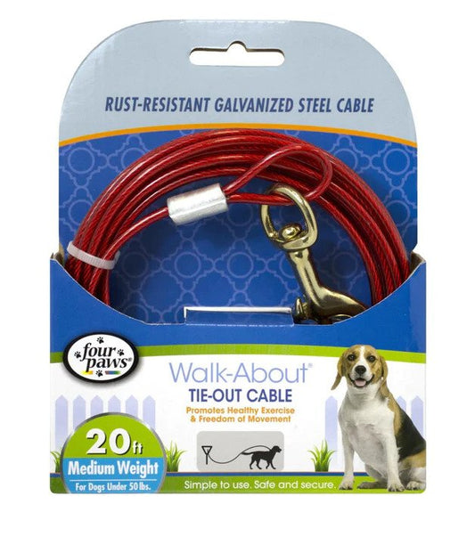 Four Paws Walk-About Tie-Out Cable Medium Weight for Dogs up to 50 lbs - 20' Long