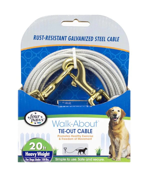 Four Paws Walk-About Tie-Out Cable Heavy Weight for Dogs up to 100 lbs - 20' Long