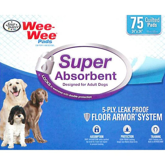 Four Paws Wee Wee Pads Super Absorbent - 75 Pack - (24"L x 24"W)