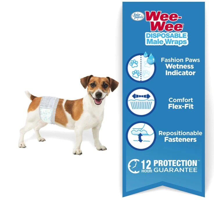 Four Paws Wee Wee Disposable Male Dog Wraps- X-Small/Small