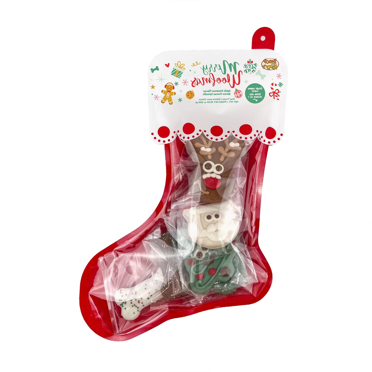 Midlee Christmas Dog Treats Filled Stocking- Pre- Made Christmas Pet Gift
