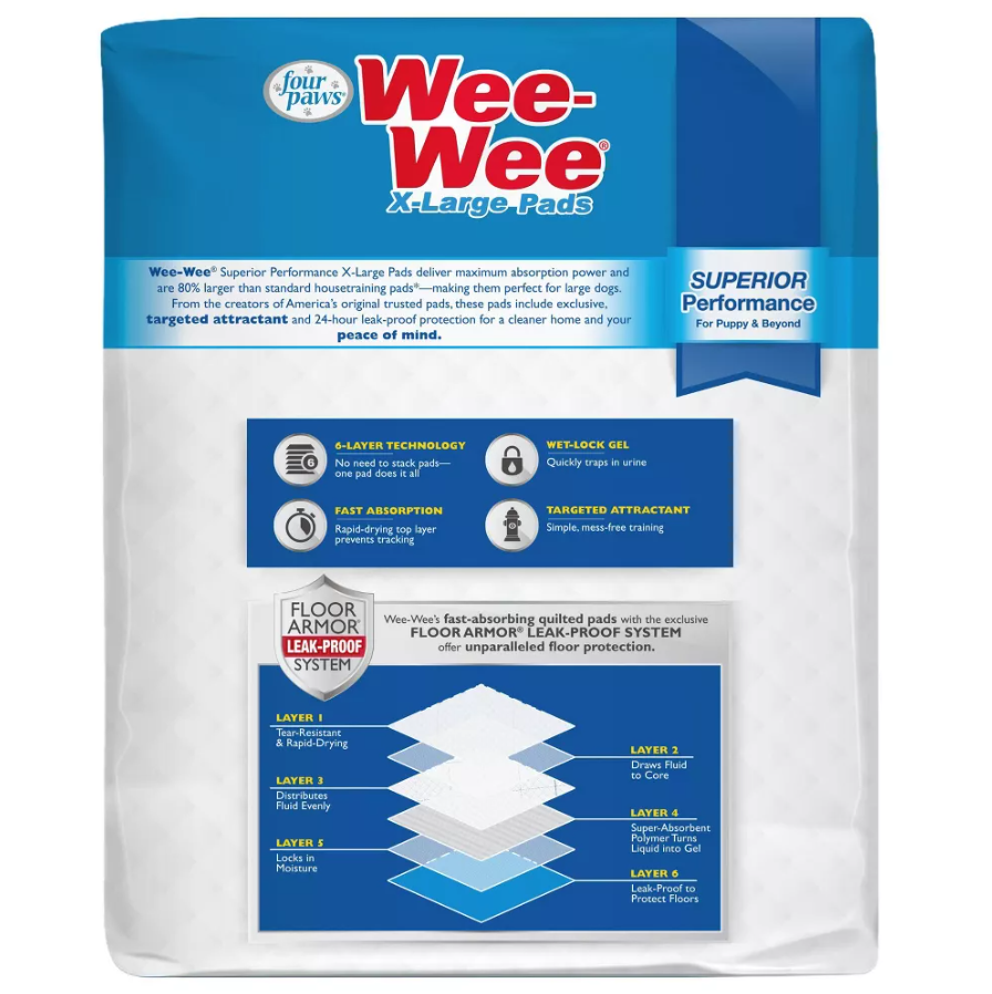 Four Paws X-Large Wee Wee Pads 28" x 34"(21 Count)