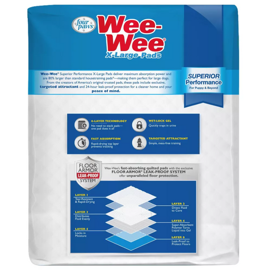 Four Paws X-Large Wee Wee Pads 28" x 34" 75pc