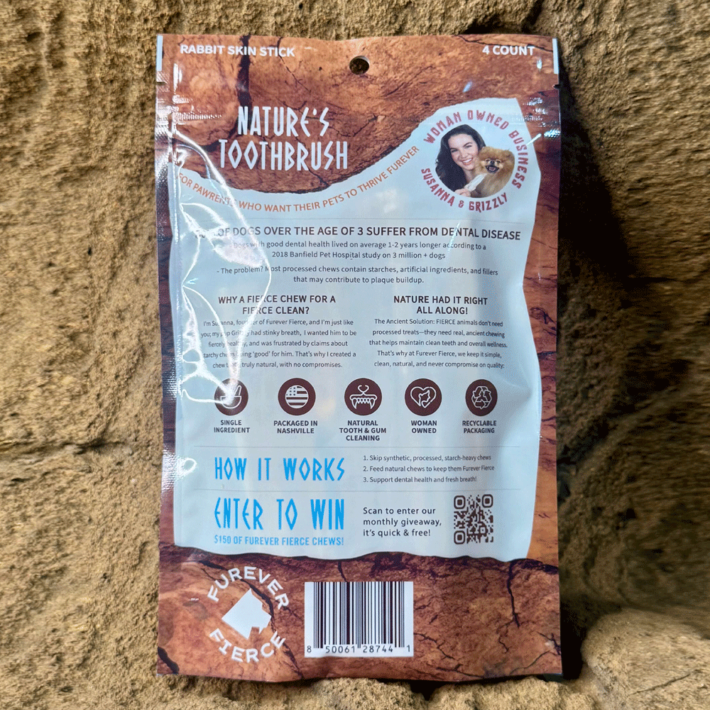 FUREVER FIERCE Rabbit Skin Stick Dog Treats 4ct Bag