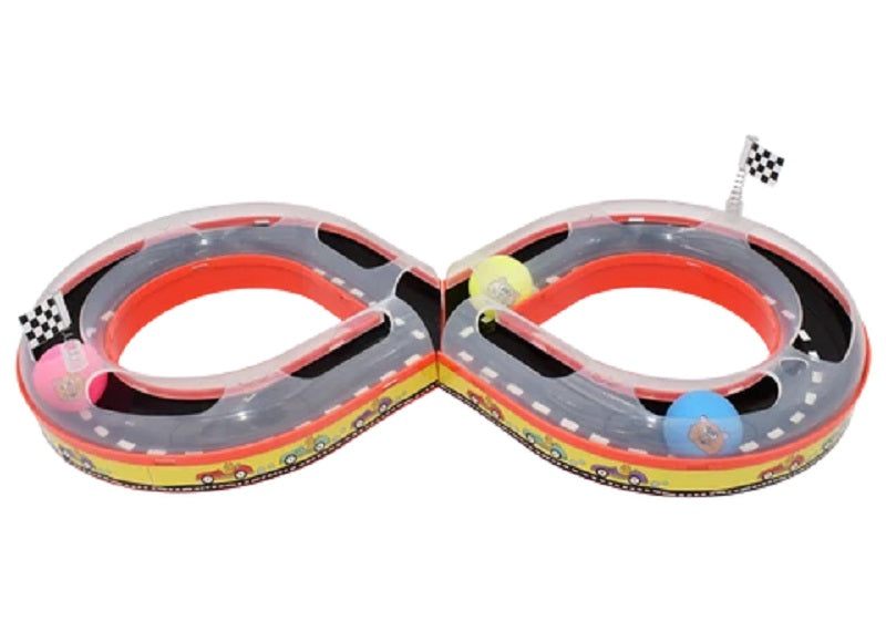 Multipet Kitty Racetrack Cat Toy with 3 Racing Balls - 9.25" H x 23.6" W